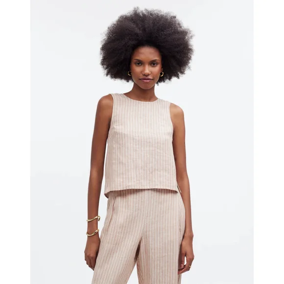 Madewell Refined Linen Top with Open back in rust and white stripe Size 12 - Picture 1 of 15